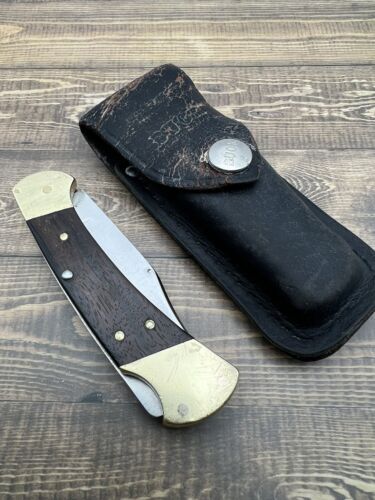 BUCK USA 112 RANGER LOCKBACK FOLDING POCKET KNIFE/SHEATH '74-80 2 DOT Vtg