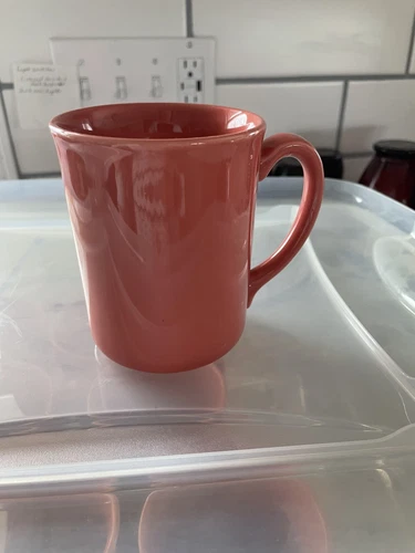CORNING Coral Pink Salmon Coffee Cup Mugs USA Set Of 8 Vintage