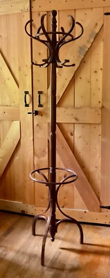 Vtg thonet BENTWOOD WOOD BRASS Hall tree rotating coat rack HAT