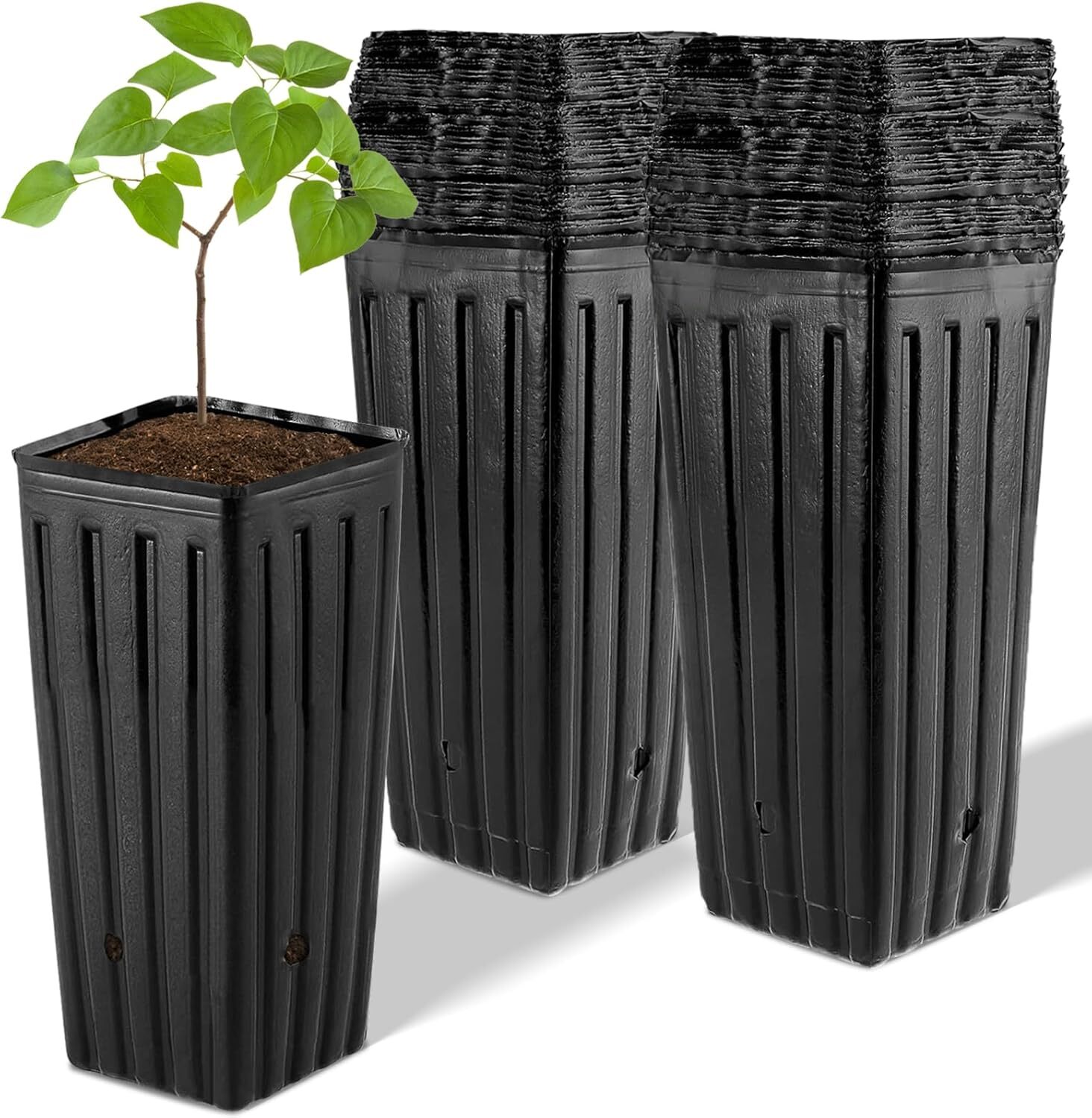 100 Pack Tall Tree Pots, 9.6 Inch Deep Plant Nursery Pots Black Deep Seedling Po