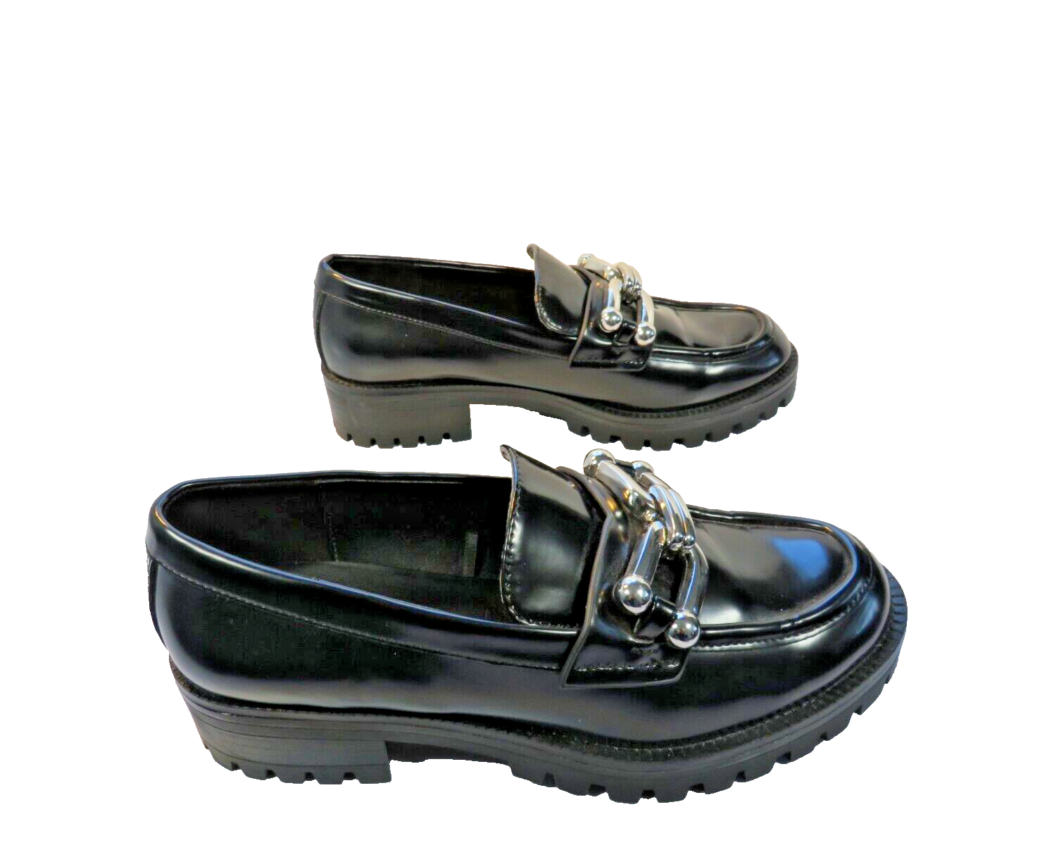 SAOLA Scarpe mocassini ZARA neri suola grossa con fibbia argento catena donna taglia 36 US 5