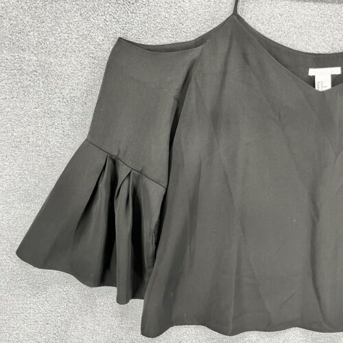 H&M Top Womens 12 Black bell sleeve spaghetti strap off Shoulder Blouse - Picture 3 of 9