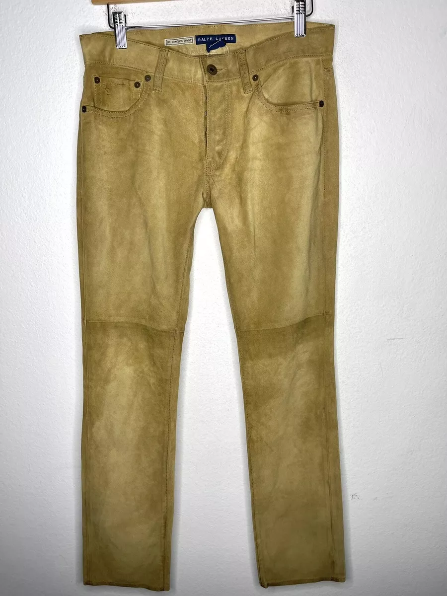 $698 Ralph Lauren 27x32 Brown Leather Suede Pants RRL 28 Western Wideleg  Cowgirl