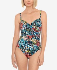 Swim Solutions 300631 Surplice Tummy-Control One-Piece Swimsuit, sz 8