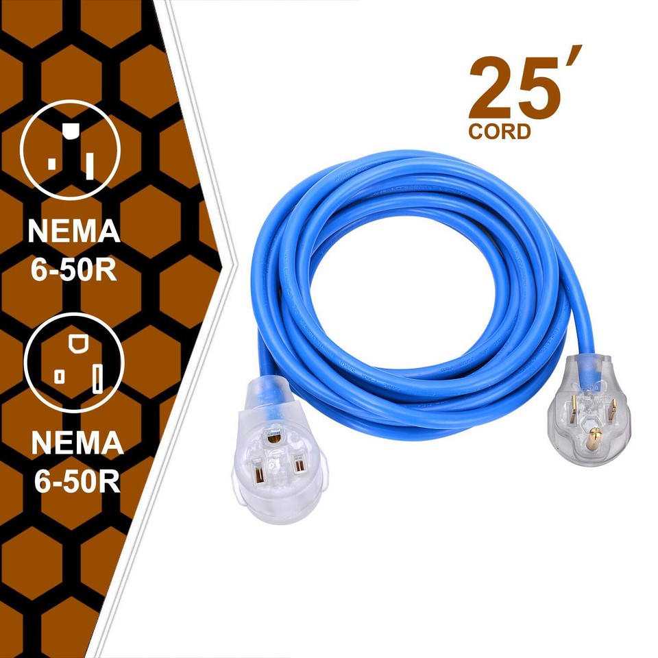 Welder Extension Cord, Heavy Duty 25 Feet 650 Nema R Plug Lighted
