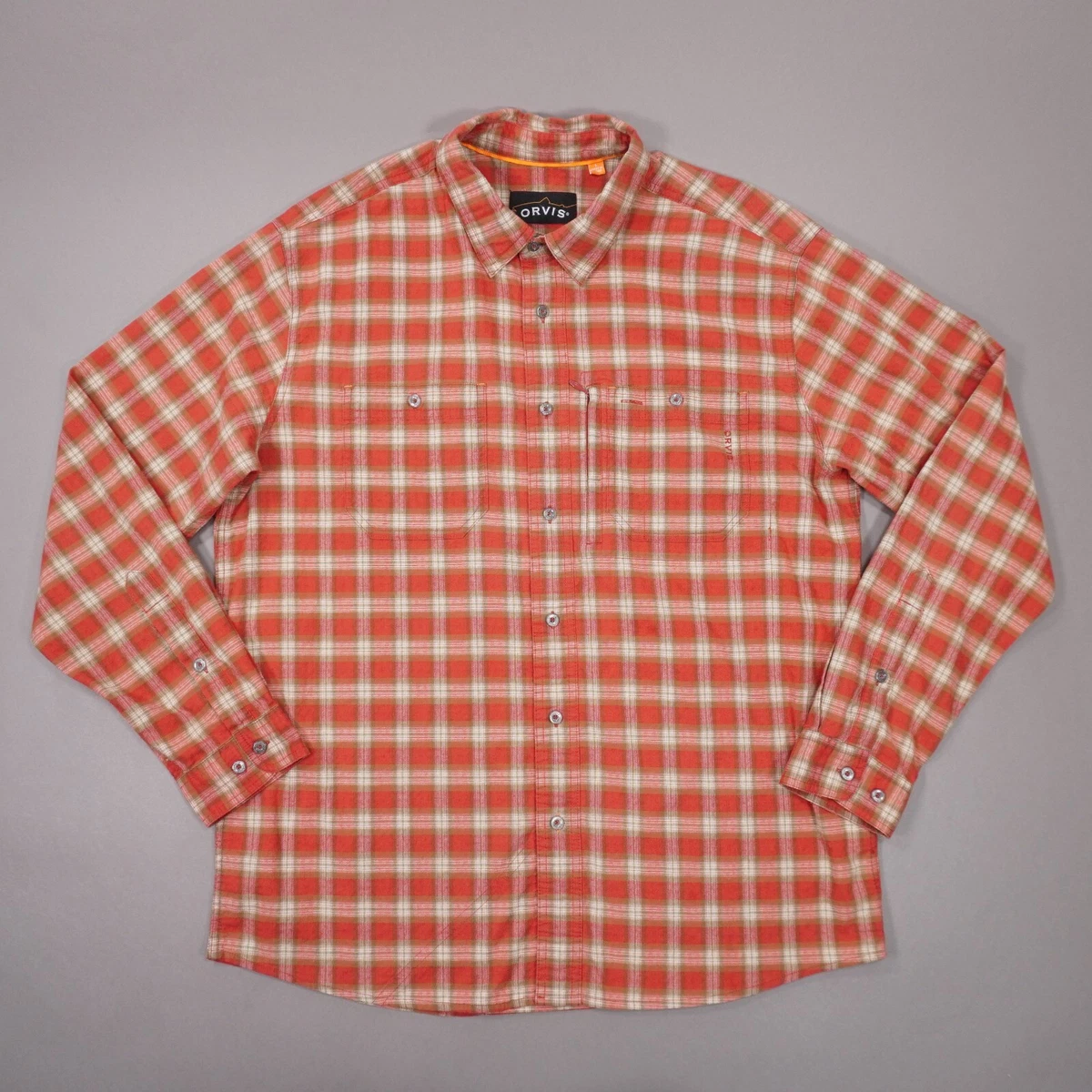 ORVIS Flat Creek Organic Stretch Long Sleeve Shirt Mens Large Red