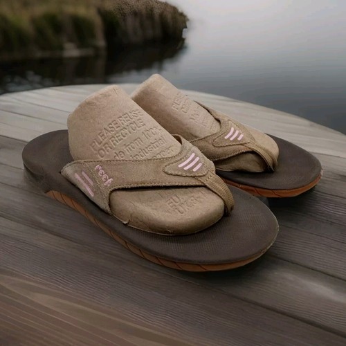 Reef Women's Cushion Flip Flop Sandals Gray Brown Pink Accents W Sz 9 M Sz 8