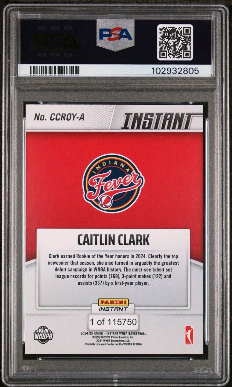 PSA 10 Caitlin Clark 2024 Panini Instant WNBA Rookie of the Year ROY - Fever view 2