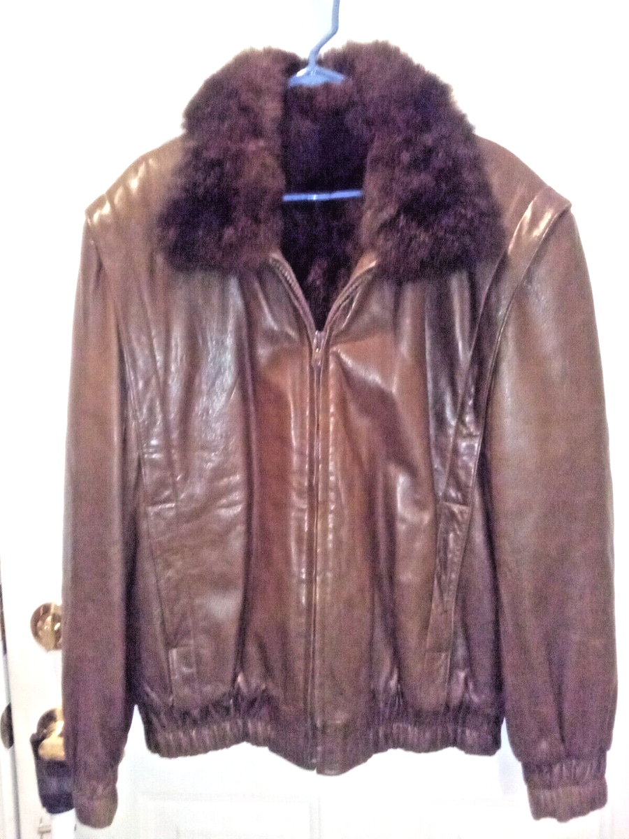 Vintage Alan Michaels Lamb Leather & Opposum Fur Lining Jacket 