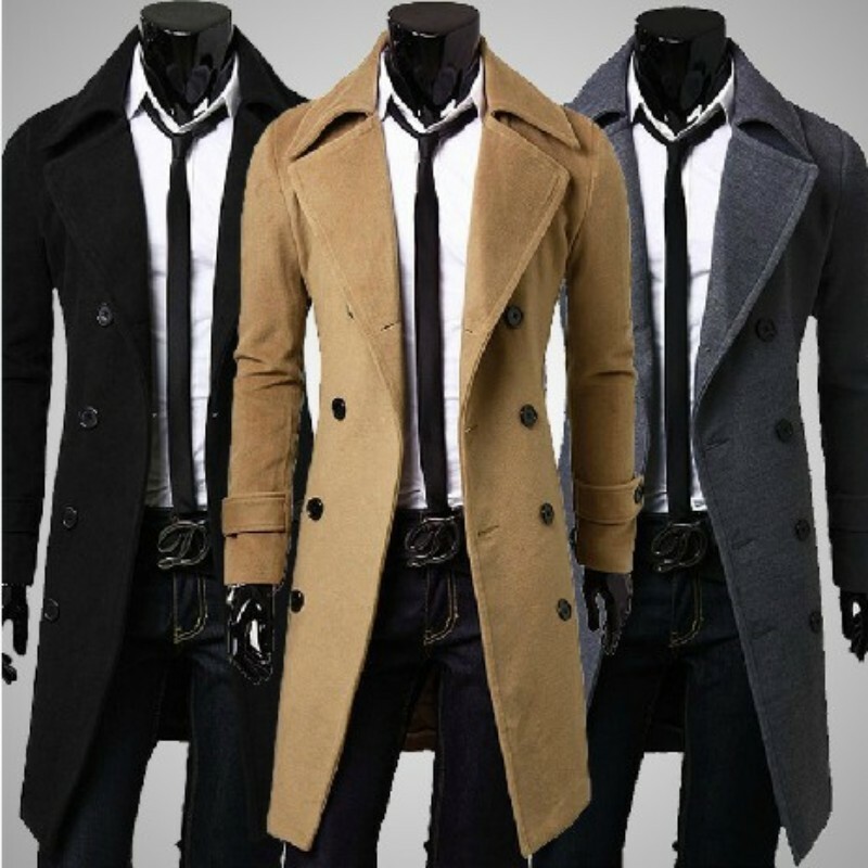Mens Winter Wool Coat Trench Coat 