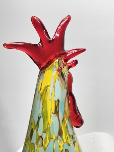 10" mundgeblasen Kunst Glas Hahn Murano Stil Statue Briefbeschwerer Konfetti grün - Bild 4 von 13