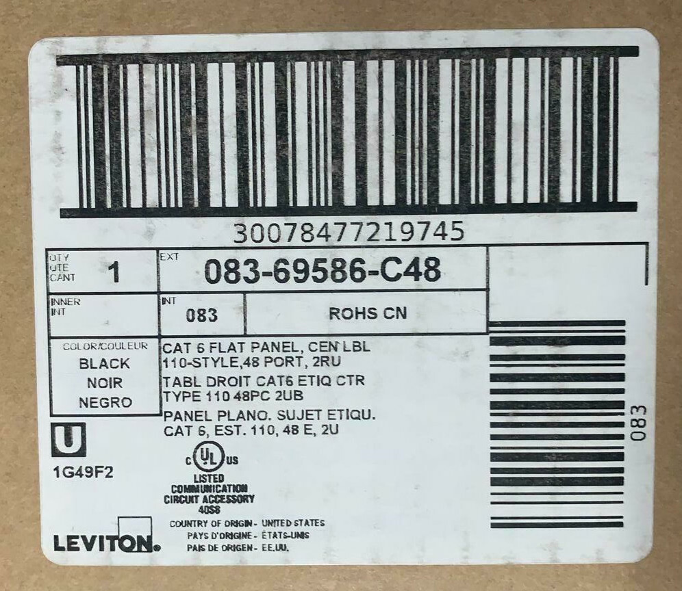 wholesale onlinestore Leviton Cat211 Flat 211-style Patch Panel 21 U Pertaining To Leviton Patch Panel Label Template