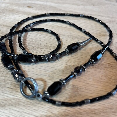 Vintage Black Onyx Beaded Necklace Hippie Boho Goth Dark Cottage Core Approx 27 