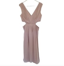 ASOS Sz 8 Powder Pink Side Cutout Flowy Pleated Semi Sheer Lined Midi Dress