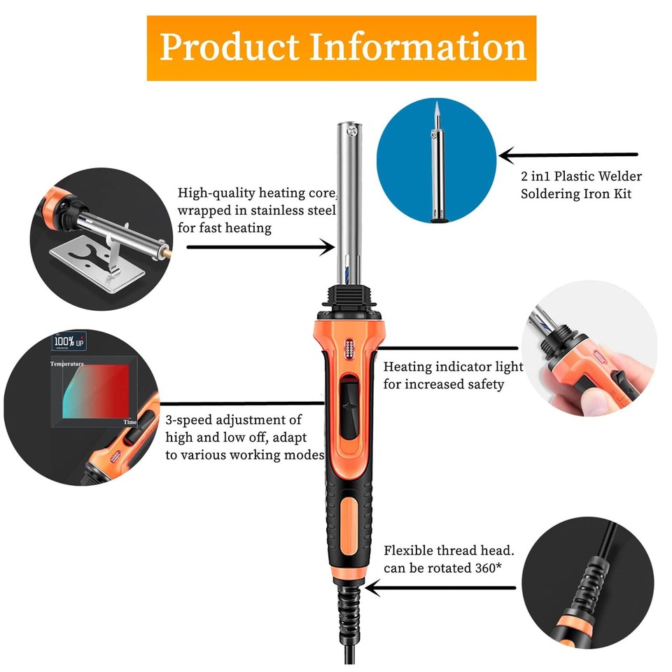 Electric Soldering Iron 100W Plastic Welding Repair Kit w/Rods Welder