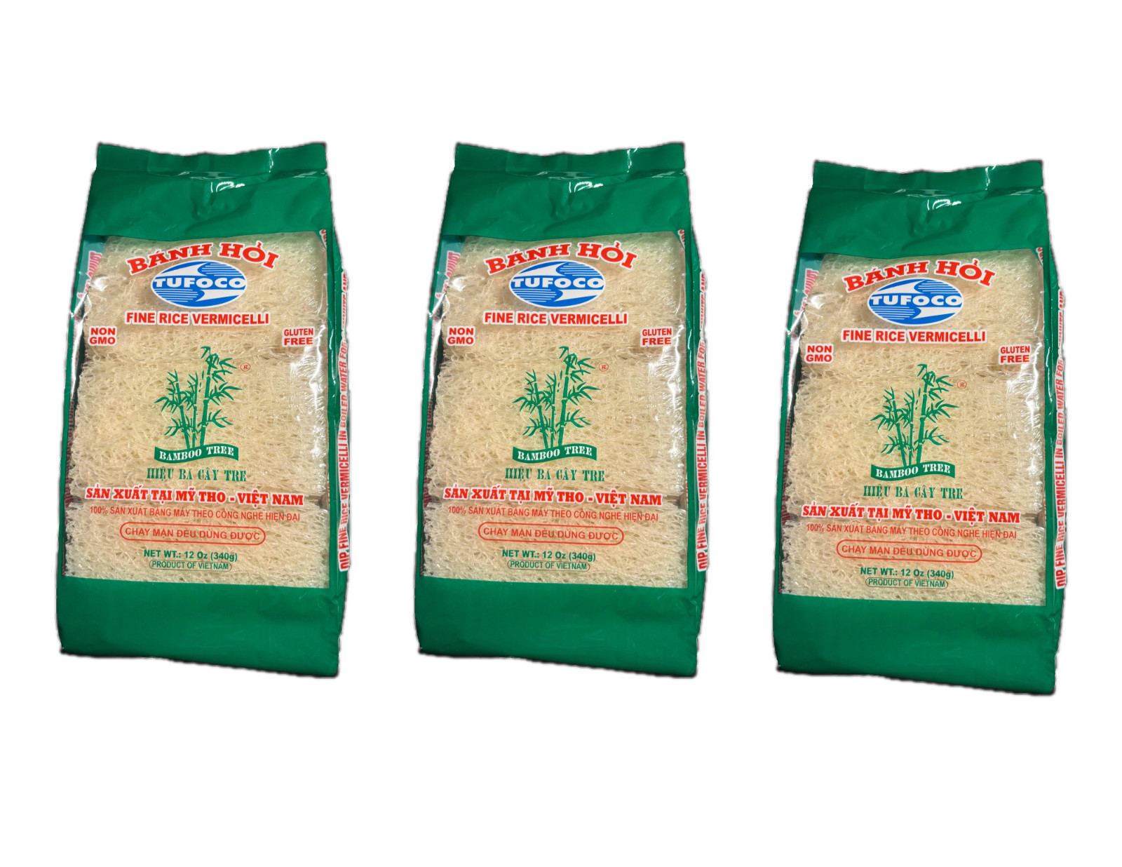 Banh Hoi Tuoi/Arroz Fino Vermicelli Bambú Árbol Marca 12oz - Paquete de 3