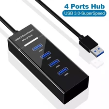 USB 3.0 Hub 4Port Splitter Adapter High Speed Data LED For PC Laptop Desktop