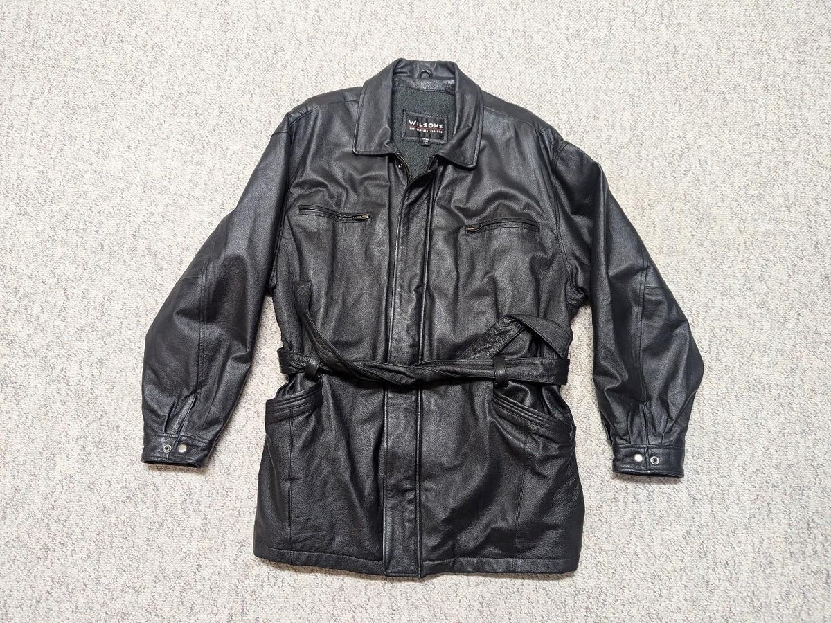 vintage 1990s leather jacket WILSONS car coat XL black BELTED