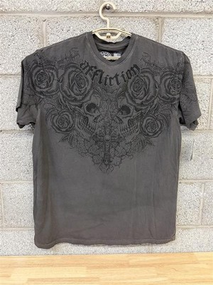   2010s Affliction Skull Rose Graphic Tee XL Biker Grunge Streetwear Fade  