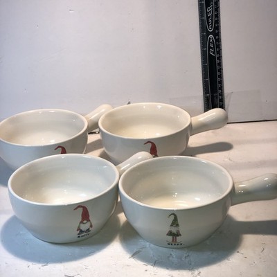 4 Rae Dunn Merry Gnome Bowls With Handle (UP)  Excellent Preowned Condition