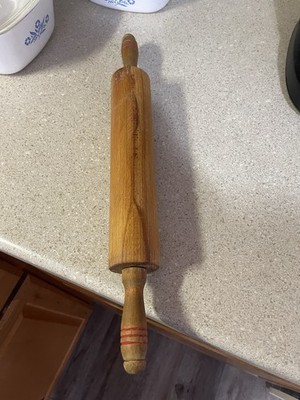 Vtg. Solid Wood Rolling Pin Stripes In Handle, See Photos