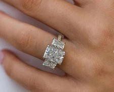 5CT Asscher Cut Lab Created Diamond 14K White Gold FN Engagement Wedding Ring