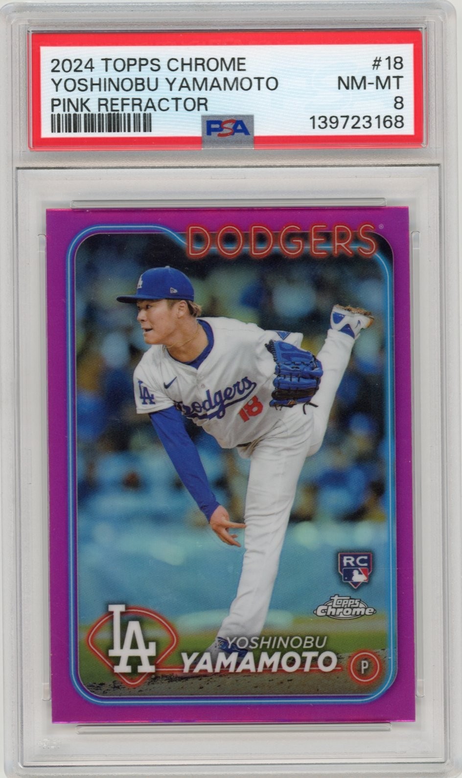 2024 Topps Chrome - Yoshinobu Yamamoto #18 Pink Refractor (RC) PSA 8
