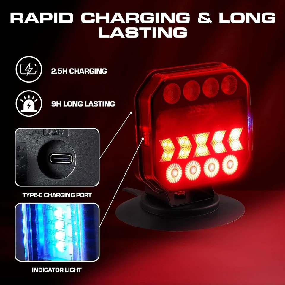 Беспроводные фары для прицепа, магнитный беспроводной буксировочный фонарь USB-C с ретрорефлекторами, - Изображение 3 из 4