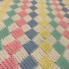 vintage pastel knit crochet baby blanket checkered carriage stroller carseat