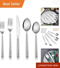 Elegant 40-Piece Silverware Set for 8   Modern Hammered Stainless Steel Cutlery