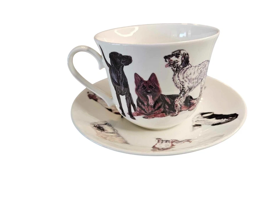 Taza de desayuno y platillo Roy Kirkham Dogs Galore 15 oz hueso China Inglaterra Foto 3 de 4