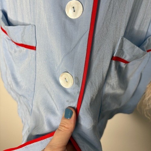 Sleeper Party Pajama Feather Trim Pajama Top Only Button Up In Blue Size M - Picture 5 of 8