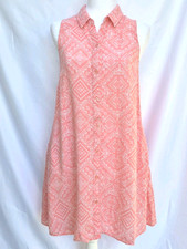 LOVE FIRE Coral White Geometric Print Button-down Women's Dress Size M