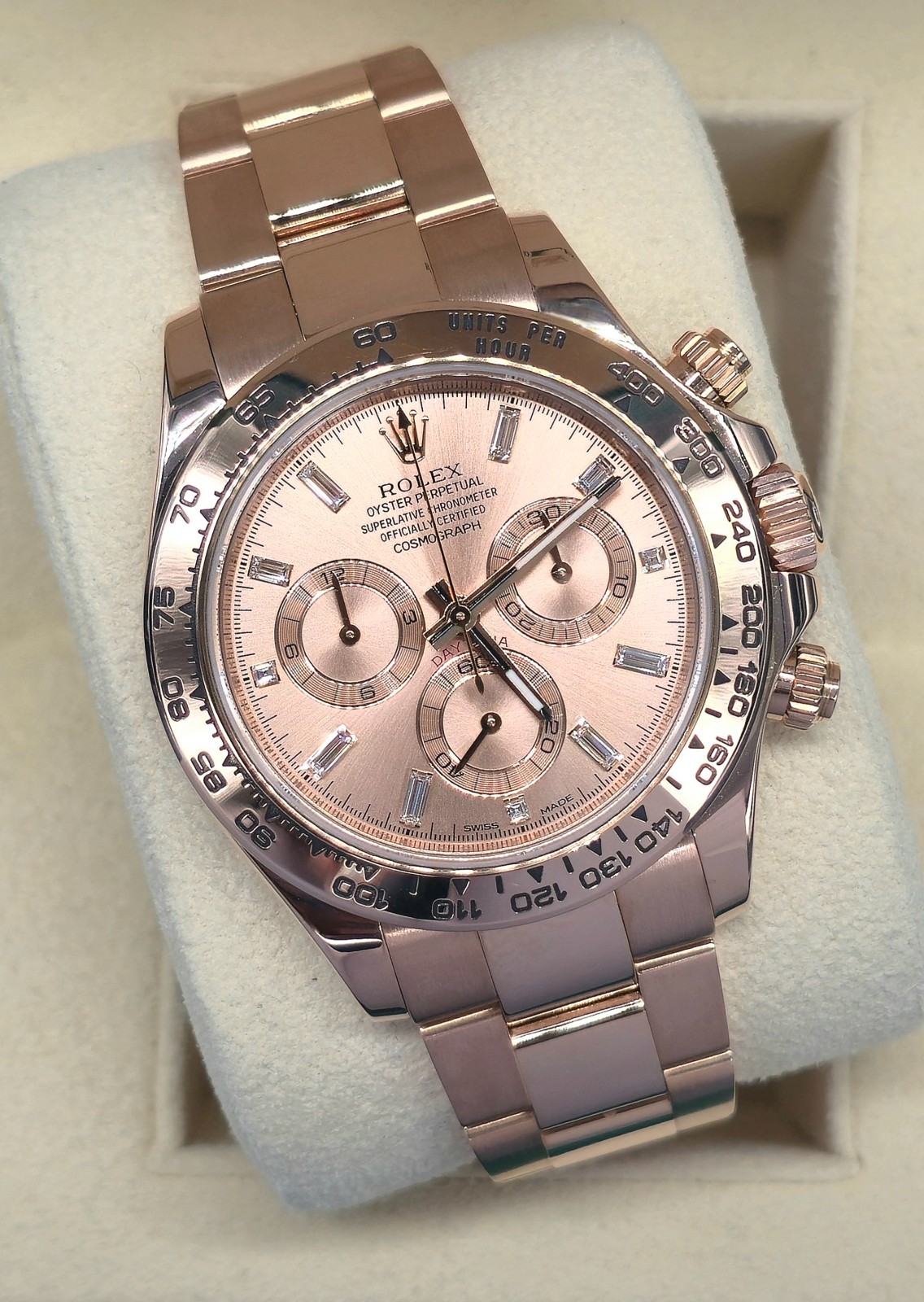 Rolex Daytona, Rose Gold, Immaculate, Diamond Baton, Box, Papers, REF:  116505