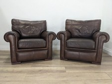 ARMCHAIRS Pair of Chocolate Brown Leather Removable Cushions FREE DELIVERY