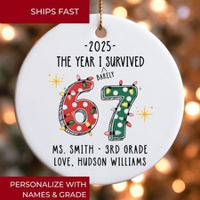 Funny 2025 Custom Teacher 6 7 Christmas 2D FLAT Ornament, Gift for