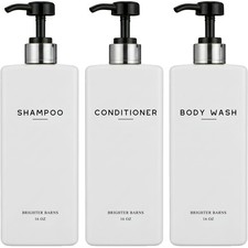 White Shampoo and Conditioner Dispenser Set by - Refillable Shower Soap Bottl...