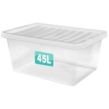 45 Litres Clear Crystal Plastic Large Storage Box With Lid Home Office UK Made