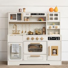 Wooden Play Kitchen for Kids  Realistic Appliances, Smart Storage  15 Fun