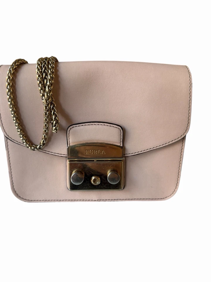 Furla Metropolis Mini Crossbody Bag Pink Leather Gold Chain Purse Authentic - Image 2 of 4