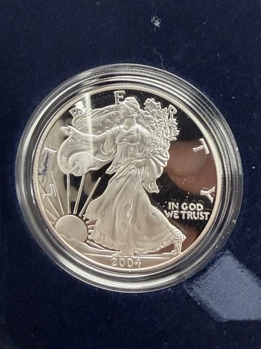 2004 1oz US American Silver Eagle $1 Dollar Proof Bullion In Case/Box W/COA.