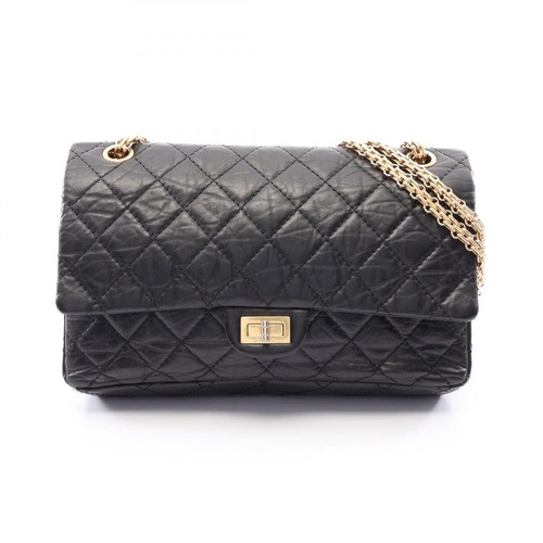 CHANEL 2.55 Matelass W Flap Shoulder Bag Bag Leather Ladies Black Used from Japa