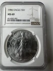 1986 American Silver Eagle Coin - NGC MS69