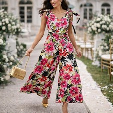 ZARA Sleeveless Feminine, Floral Wide Leg Split Jumper Romper S