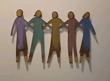 Metal Cut Out Sculpture Wall Display  Art People Connected Holding Hands