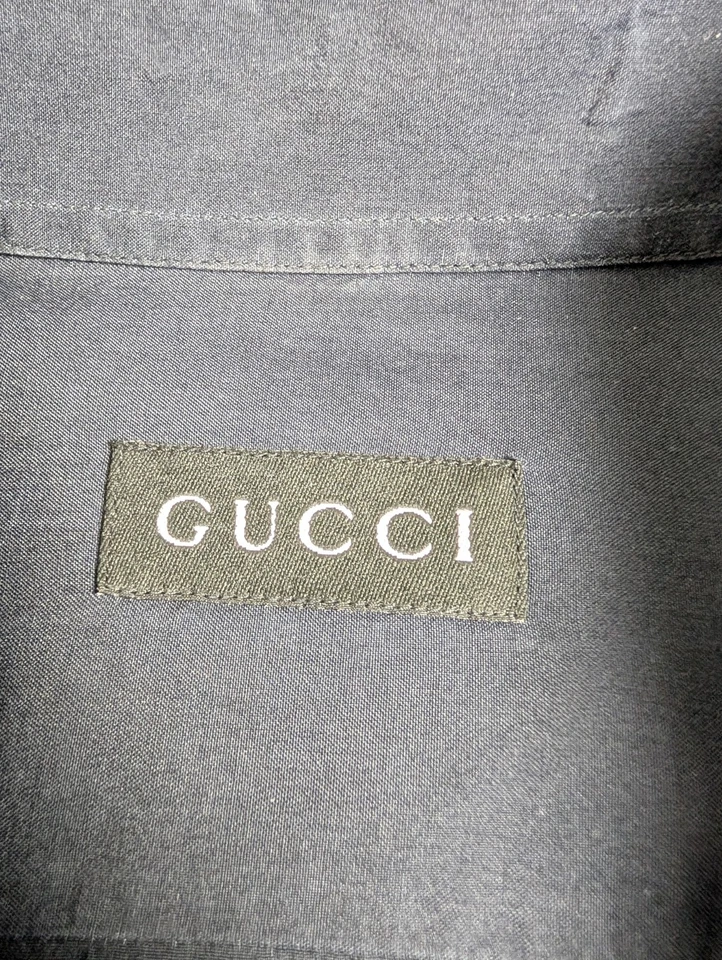 古驰男式 100% 真丝正装衬衫,尺寸 40 (15 3/4) 深蓝色 — 第 3/4 张图片