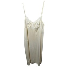 VTG Vassarette Cream Lace Trim Slip Nightgown Sleepwear Ivory Satin 1809