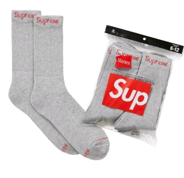 SS25 Supreme Hanes crew socks ( 4 pack ) Heather Grey Cotton Sock New Unopened