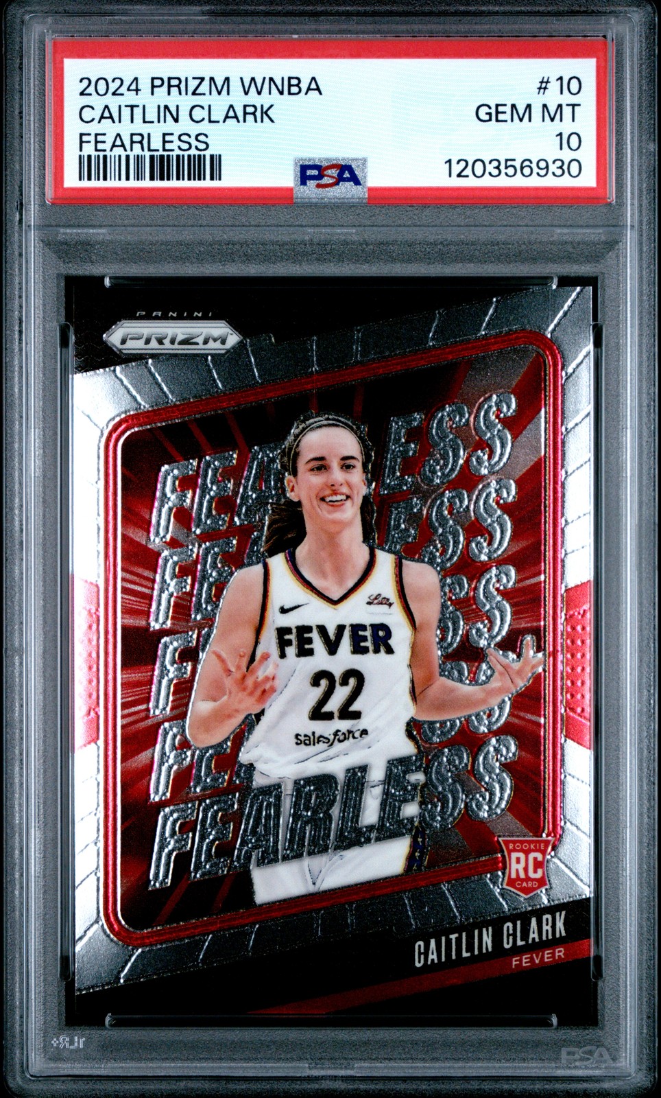 2024 PANINI PRIZM WNBA FEARLESS #10 CAITLIN CLARK ROOKIE RC PSA 10