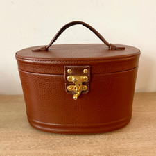 BENTONY True Vintage Brown Faux Leather Vanity Train Case Mirror, 11x6x4"